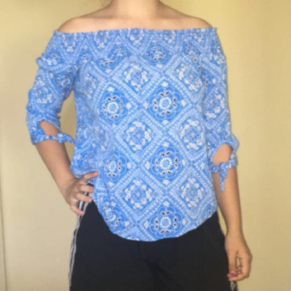 Blue Off The Shoulder Top